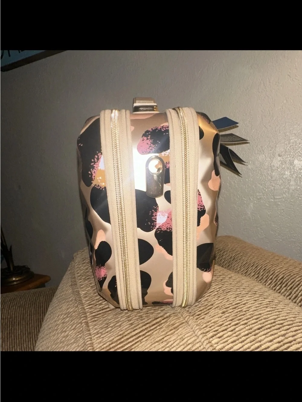 Leopard Print Cosmetic Case with Pink and Tan Accents